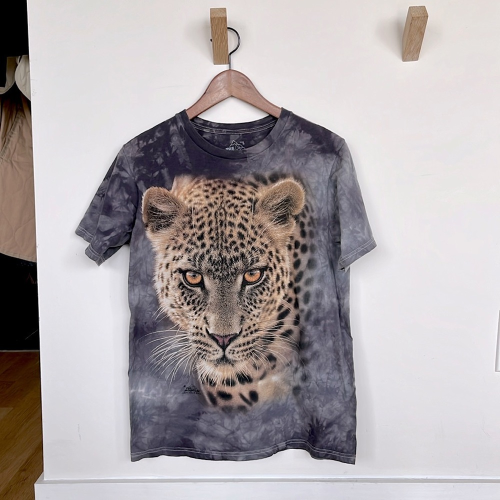 The Mountain leopard print tie dyed cotton t-shirt, purple gray, size S unisex